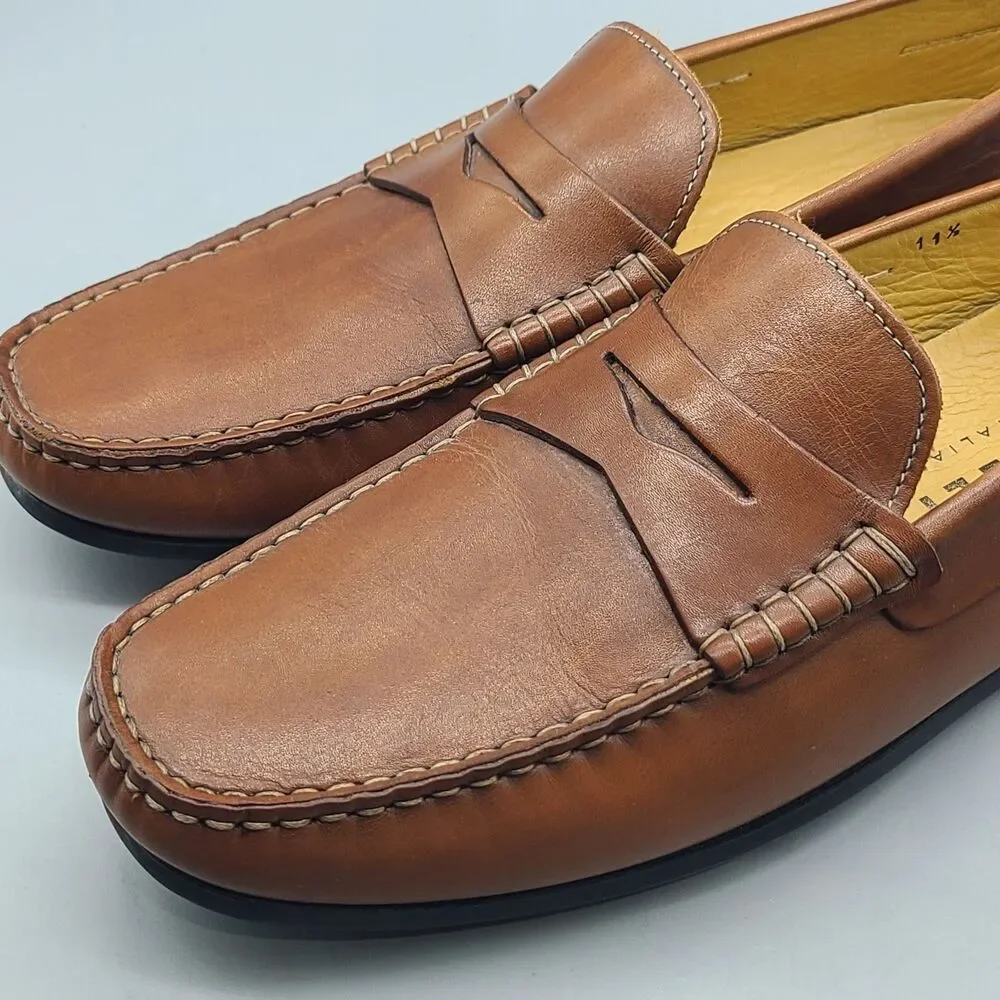 Zelli Monza mens tan brown Italian Calfskin Driver Penny Loafers Italy sz 11.5